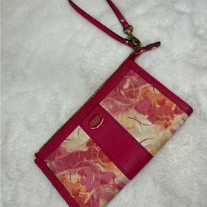 Coach Red and Orange Floral Wristlet